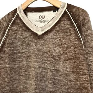 Bugatchi Uomo Men’s Size XL Brown Enzyme Washed Merino Wool V-Neck Sweater